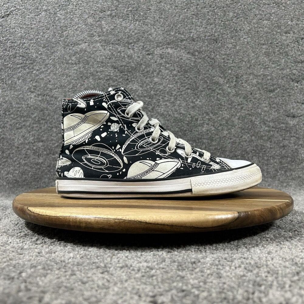 Converse Boys CTAS Kids Size 3 Black White Space Odyssey Athletic Shoes Used